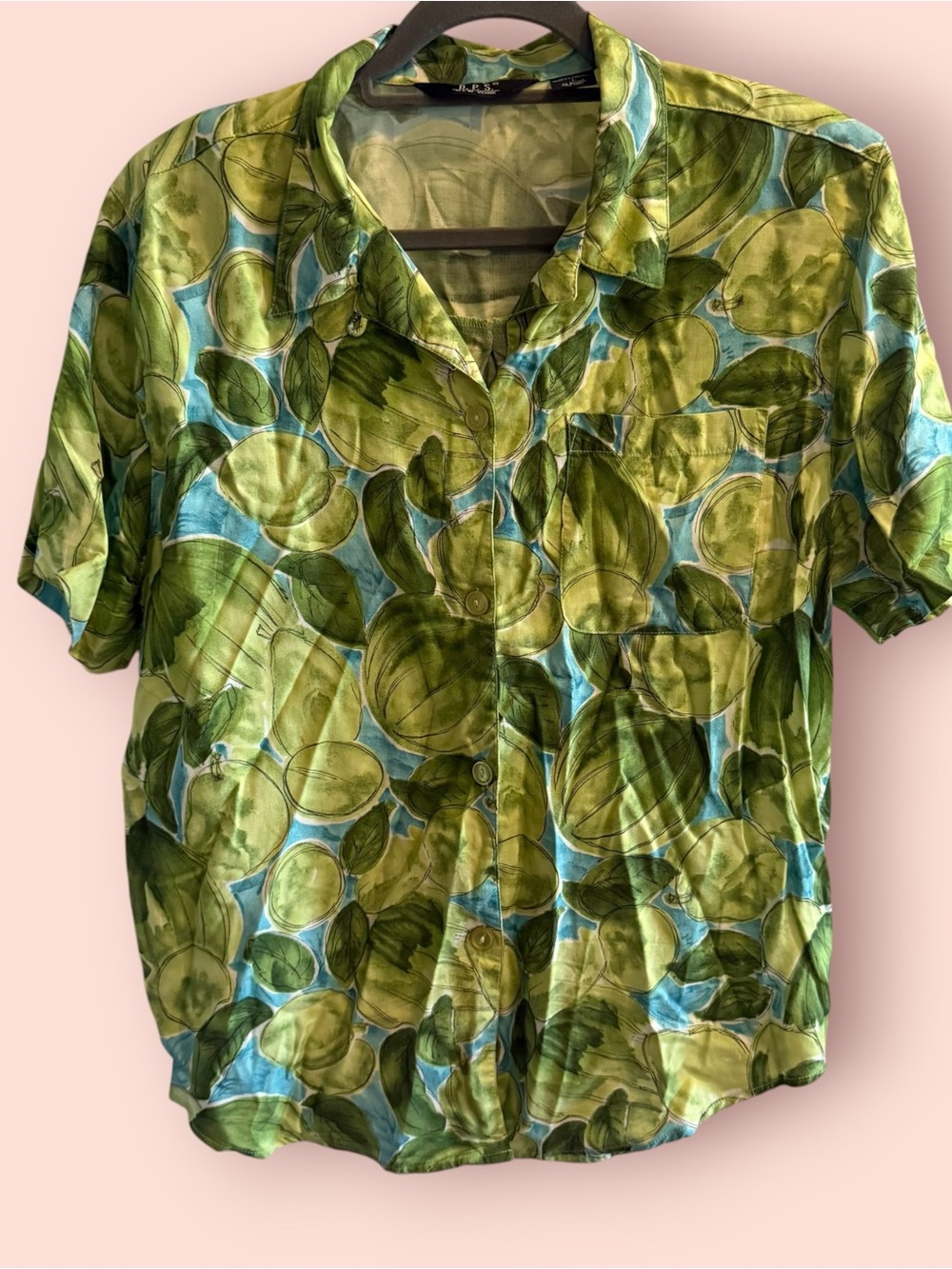 Vintage Fruit Print Rayon Button Down Shirt | Lime Citrus
